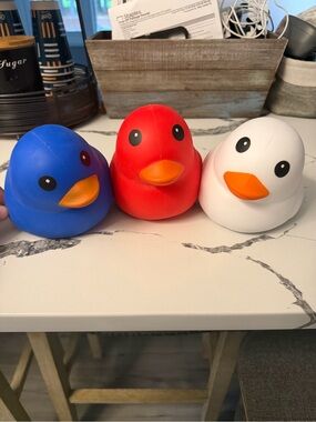 Blue, Red & White Bath Duck Toy Set - Soft Squeak Kids Toy